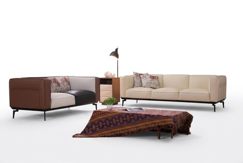 Luxus Designer Sitz Garnitur Sofa Couch Polster Set Holz Leder Textil 3+2 Neu