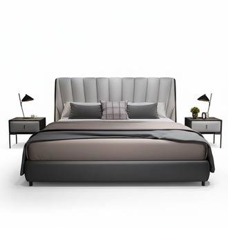 Luxus Doppel Hotel Betten 180x200cm Schlaf Zimmer Grau Leder Bett Polster Design