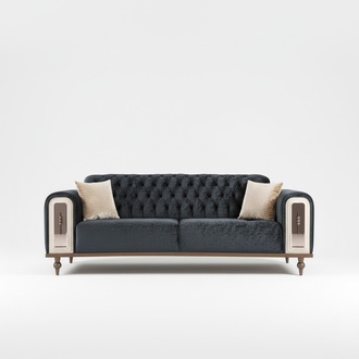 Luxus Dreisitzer Sofa 3 Sitzer Stoff Sofas Design Beige Textil Schwarz