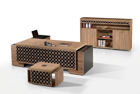 Luxus Eckbürotisch Komplette Bürotisch Set 3tlg Holz Braun Büromöbel
