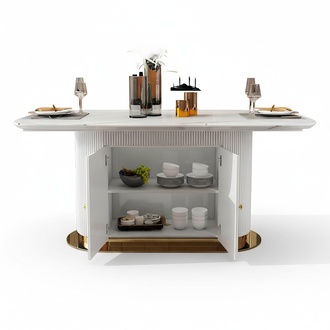 Luxus Esstisch Edelstahl Holz Imitation Stein Tisch Esszimmer 180x100cm Oval Neu