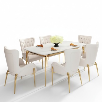 Luxus Esstisch Leder Edelstahl Marmor Imitation Stein Tisch Esszimmer 140x80cm
