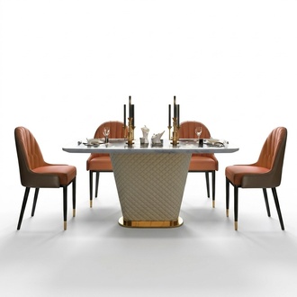 Luxus Esstisch Leder + Edelstahl Marmor Imitation Stein Tisch Esszimmer 160x100