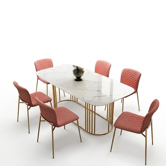 Luxus Esstisch Leder + Edelstahl Marmor Tisch Imitation Stein Esszimmer 140x80cm