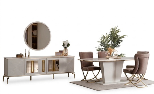 Luxus Esszimmer Essgarnitur Esstisch Set Essgruppe Tisch Stühle Kommode 7tlg