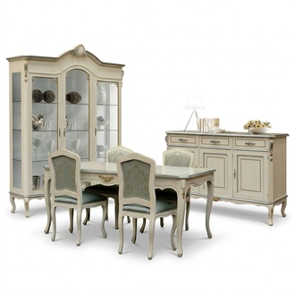 Luxus Esszimmer Set Garnitur 5tlg Weiß Holz Möbel 4x Stuhl Tisch Stil Barock Neu