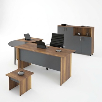 Luxus Garnitur Büro Tisch Computermöbel Arbeitstisch 3tlg Holz Grau