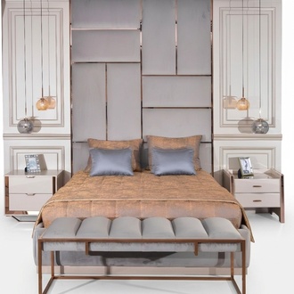 Luxus Garnitur Schlafzimmer Doppelbett Bett Nachttische Set 5tlg Beige