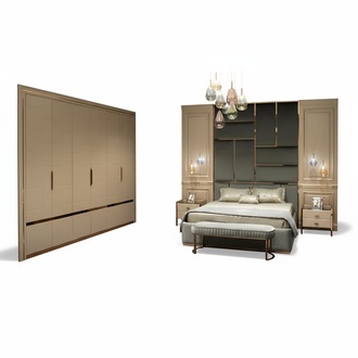 Luxus Garnitur Schlafzimmer Doppelbett Bett Nachttische Set 6tlg Beige