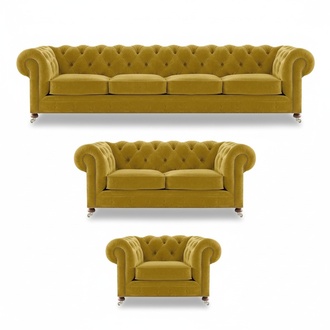 Luxus Gelb Komplett 4+2+1 Wohnzimmer Sessel Chesterfield Textil Polstermöbel