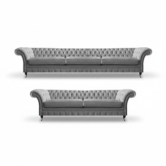 Luxus Grau Designer Sofas Komplett 2tlg Wohnzimmer Chesterfield 2x Sofas