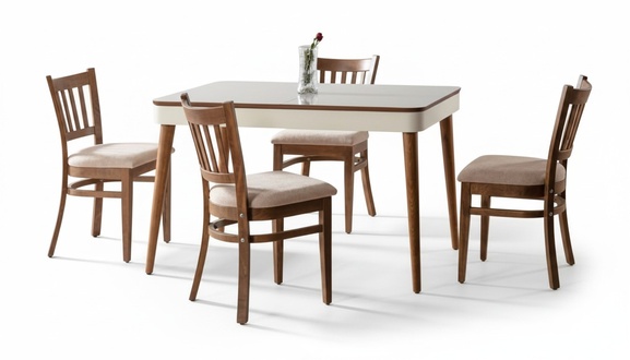 Luxus Gruppe Textil Polster 4x Stühle Holz Esstisch Esszimmer Design Set