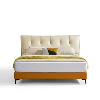 Luxus Lederbett Bett Doppel Ehe Polster Hotel Komplettes Set Nachttische Betten.