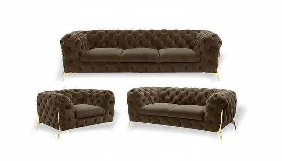 Luxus Möbel Sofa Garnitur Couch Sofa Polster 3 2 1 Sitzer Chesterfield Holz 3tlg