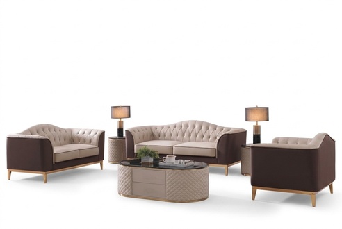 Luxus Möbel Sofagarnitur Couch Sofa Polster 3+2+1 Sitzer + Couchtisch Holz 4tlg