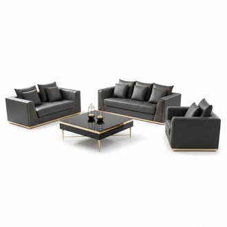 Luxus Möbel Sofagarnitur Couch Sofa Polster 3 2 1 Sitzer mit Couchtisch Holz neu