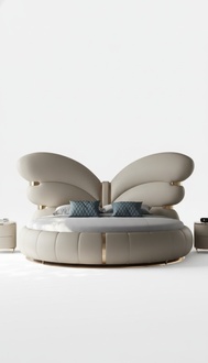 Luxus Rund Bett Schmetterling Runde Designer Schlafzimmer Betten Beige
