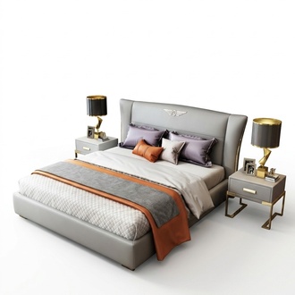 Luxus Schlafzimmer Designer Doppelbett Bett Hotel 180/200x200cm Leder Metall Neu
