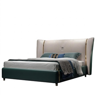 Luxus Schlafzimmer Doppelbett Bett 180/200x200cm Leder Metall Neu Hotel Betten