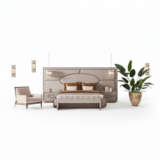 Luxus Schlafzimmer Garnitur Doppelbett Nachttische Set 5tlg Beige Sitz