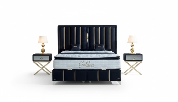 Luxus Schlafzimmer Samt Metall Doppelbett 2x Nachttisch Möbel 3tlg.