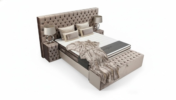 Luxus Schlafzimmer Set 3tlg Textil Bett 2x Nachttisch Moderne Neu Design Betten