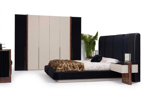 Luxus Schlafzimmer Set Bett 2x Nachttische + Kleiderschrank Holz Komplett