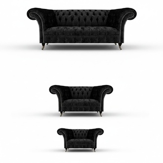 Luxus Schwarz Komplett Chesterfield Sofas Set Wohnzimmer Sessel Neu