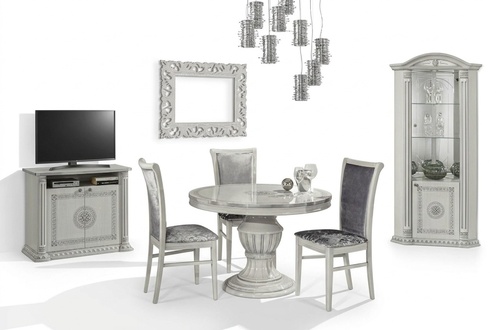 Luxus Set 3tlg. Esszimmer Esstisch Vitrine Kommode Rund Tische Tisch Kommoden