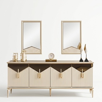 Luxus Sideboard Anrichte Schrank Kommode Holzschrank Holz Beige Gold