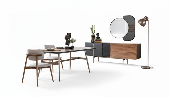 Luxus Sideboard Spiegel Kommode Lowboard Esszimmermöbel Set Brandneu