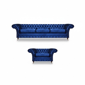 Luxus Sitzmöbel Sofa Set 2tlg Sofa Dreisitzer Couch mit Sessel Chesterfield Neu