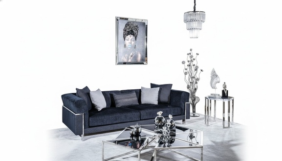 Luxus Sofa 3 Sitzer Sofas Textil Couch Design Möbel Dreisitzer schwarz