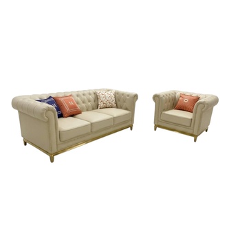 Luxus Sofa Beige Sofagarnitur Sofas Sessel 3+1 Sitzer Stoff Design