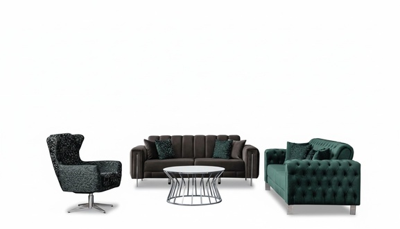 Luxus Sofa Set Couchgarnitur Sofa 3 sitzer Sessel Grün Grau Wohnzimmer