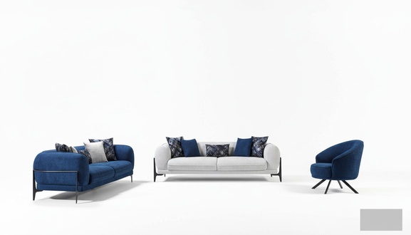 Luxus Sofagarnitur 3+3+1 Sitz Leder Modern Sofa Sessel Blau Sofas Set 3tlg Neu