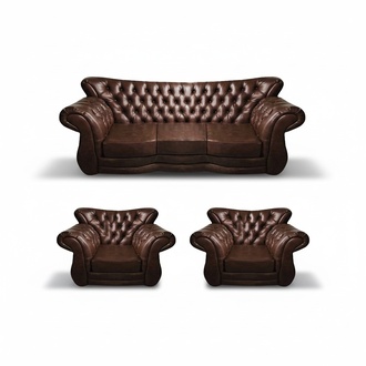 Luxus Sofagarnitur 3tlg Braun Polstermöbel Sofa Dreisitze Leder Sessel Neu