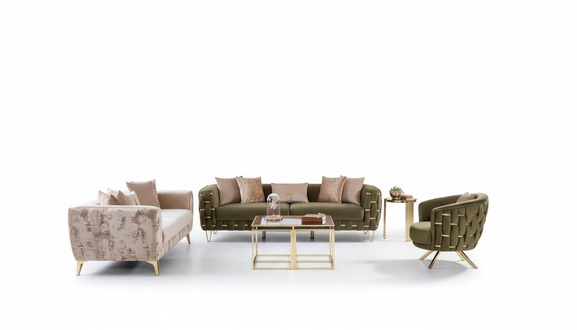 Luxus Sofagarnitur 3tlg. Set Möbel Couch Sofa Garnitur Komplett Sets Stoff