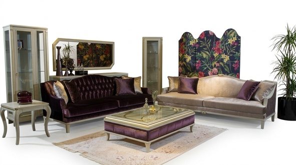 Luxus Sofagarnitur Couchtisch 2x Sofa 3 Sitzer Beistelltisch Stoff 4tlg Set Samt