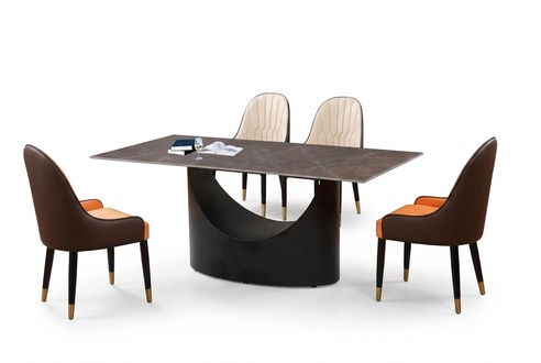Luxus Tisch Esstisch Säulen Fuß Marmor Optik Esszimmer Möbel Wohnzimmer Stein.