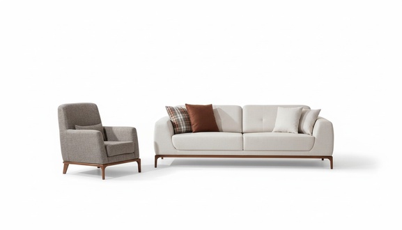 Luxus Weiß Sofagarnitur Sofa 3 Sitzer Sessel Stoff Modern Modern Set neu