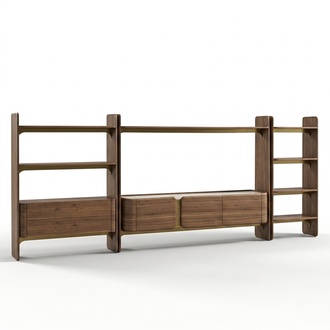 Luxus Wohnwand Design Wohnzimmer Garnitur Möbel Braun Holz Bücherregal Regale