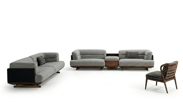 Luxus Wohnzimmer Set Grau Sofa mit Sessel 2x Hocker Modernen Design