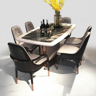 Marmor Designer Ess Tisch + 6 Stühle Set Garnitur Zimmer Gruppe 7 tlg.