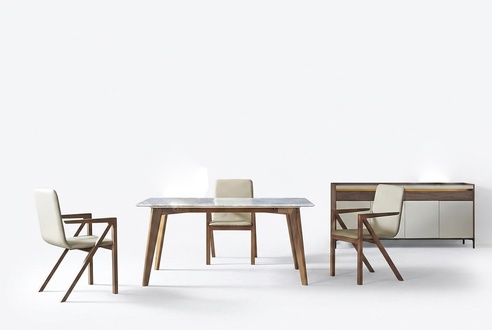 Marmor Ess Zimmer Möbel 6x Lehn Stühle Tisch XXL Kommode Holz 5 tlg.