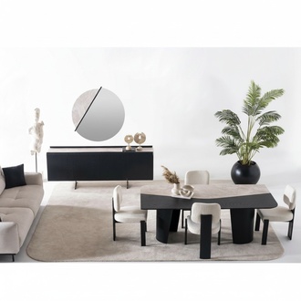 Mehrfarbiges Holz Esszimmer Set mit Tisch, Stühlen, Sideboard