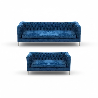 Modern Design Blau Polstersitz 2x Sofas Couchen Wohnzimmer Chesterfield