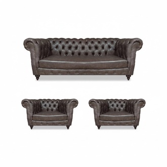 Modern Design Set 3tlg Chesterfield Wohnzimmer 2x Sessel Einrichtung