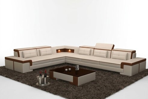 Modern Ecksofa Couch Polster Leder Design Sofa Garnitur Wohnlandschaft