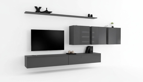 Modern Grau Wohnwand Designer TV-Ständer Sideboard Holzmöbel Schrank Wandschrank